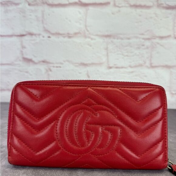 Gucci Gg Marmont Matelasse Quilted Accordion Red Wallet - Picture 3 of 14